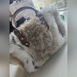 Luxurious Fur Handbag with Brown Accents